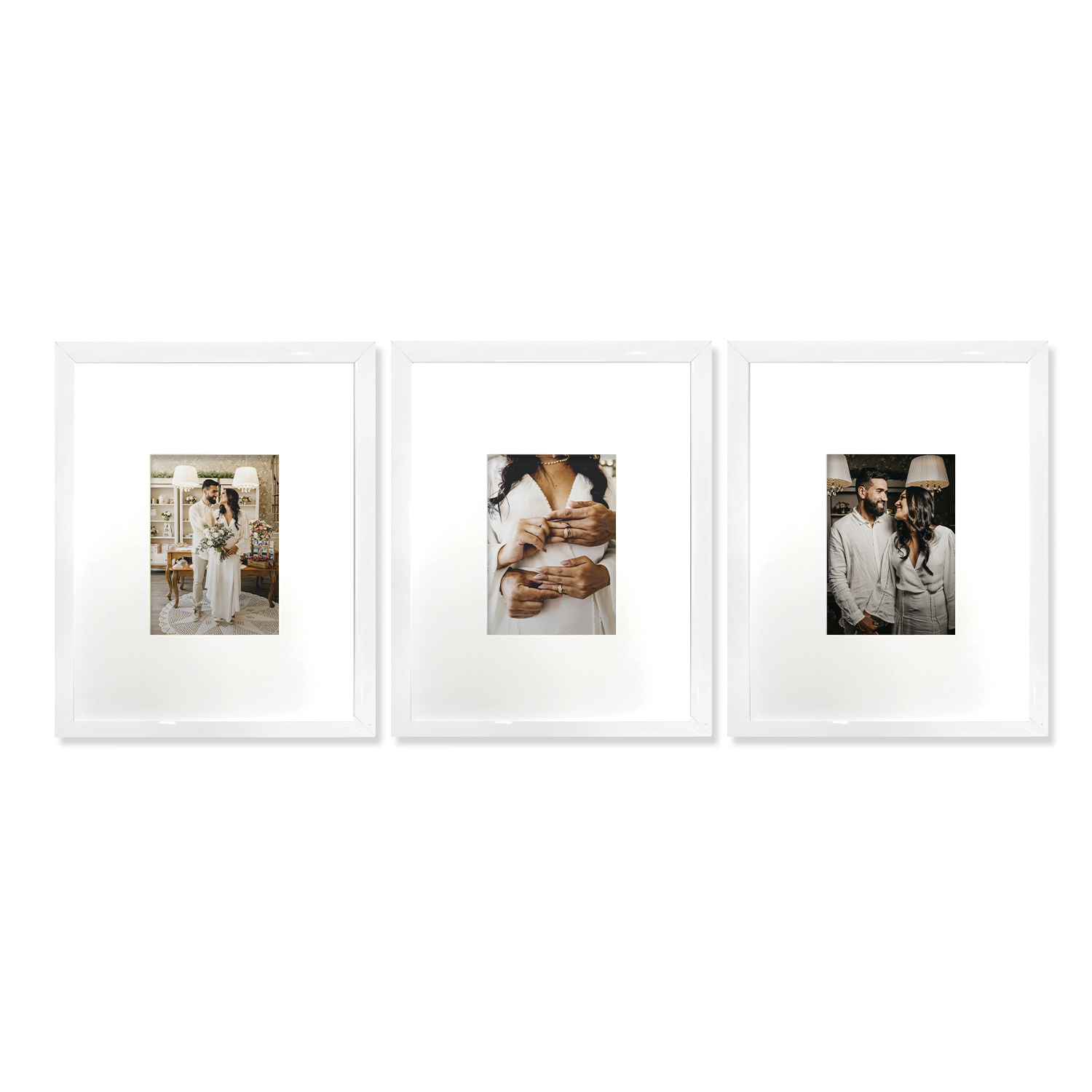 Set de 3 marcos Blancos con Cristal y Maria Luisa blanca PASPARTU FRAMES