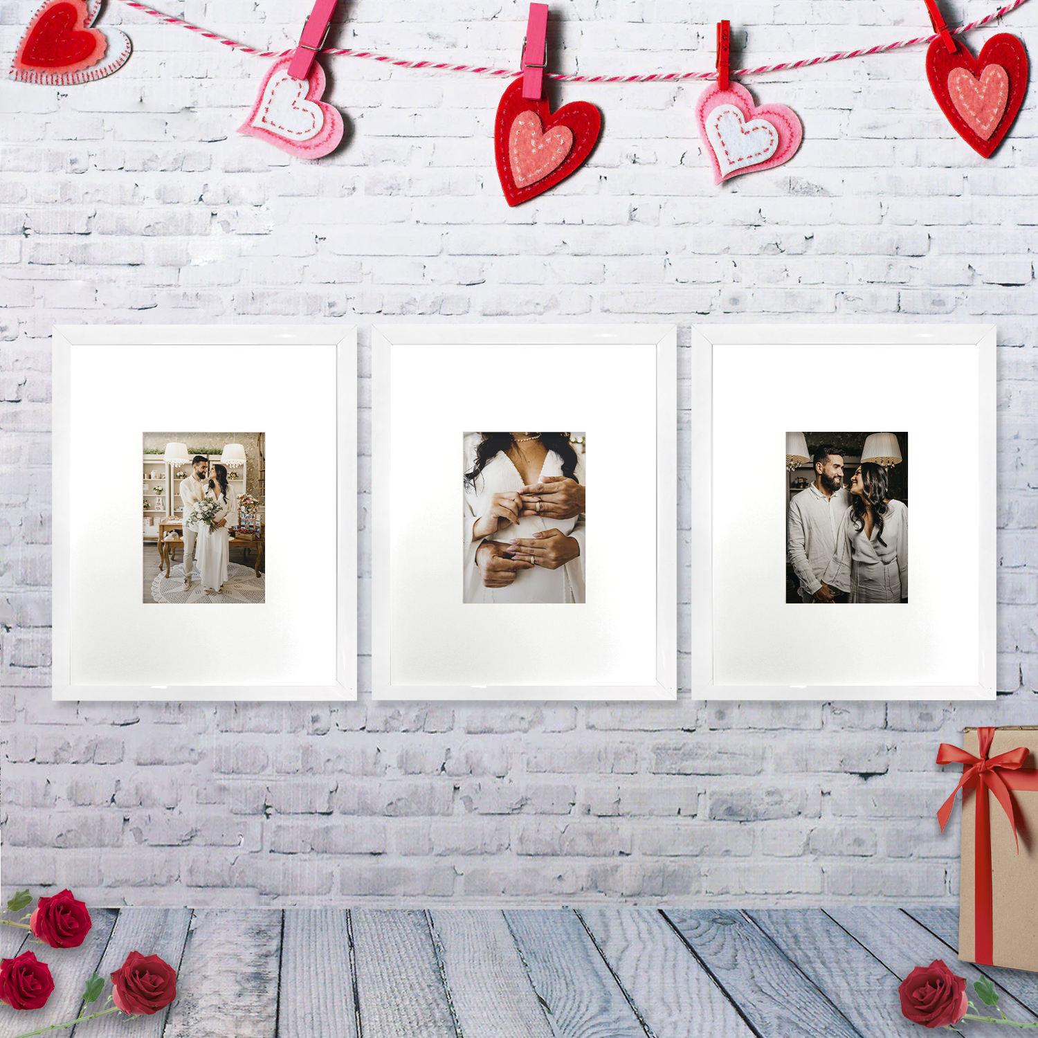 Set de 3 marcos Blancos con Cristal y Maria Luisa blanca PASPARTU FRAMES
