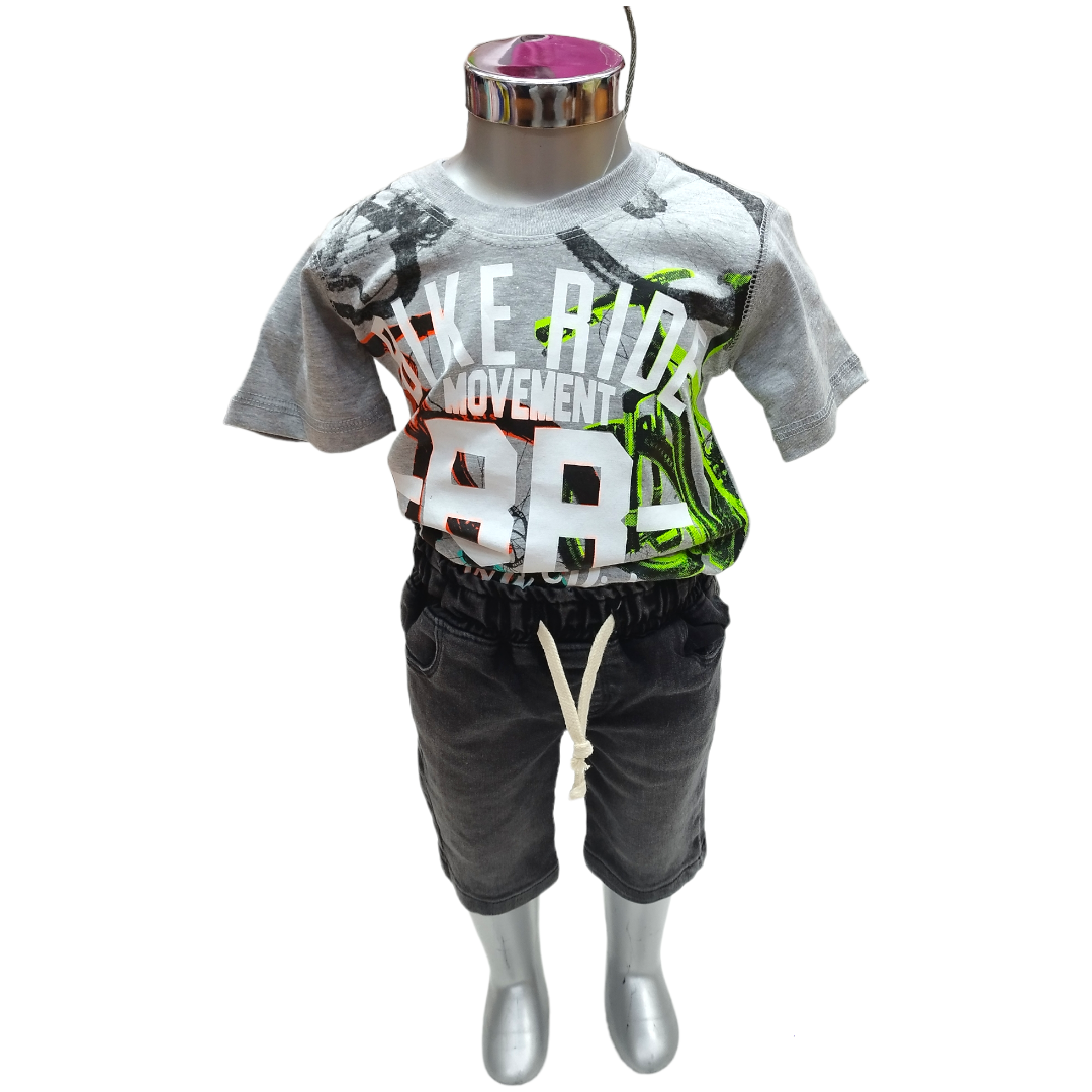 Conjunto Short Mezclilla Y Playera Estampado Bike Niño 2 A 6 Años