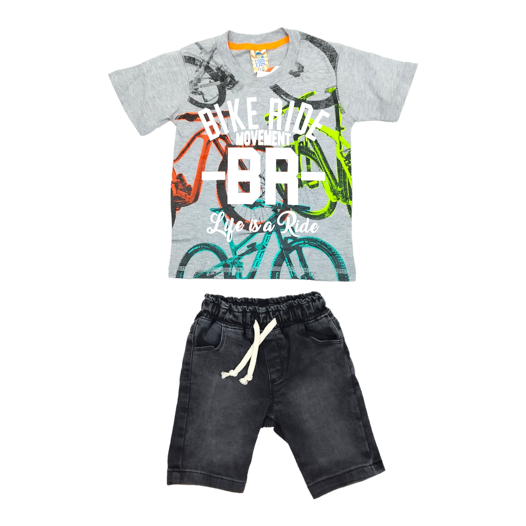 Conjunto Short Mezclilla Y Playera Estampado Bike Niño 2 A 6 Años
