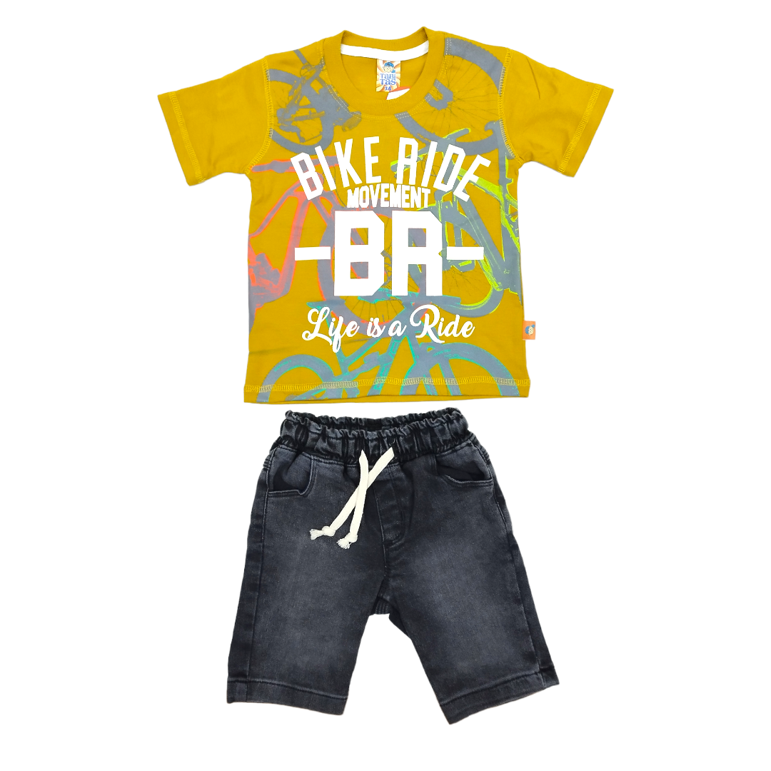 Conjunto Short Mezclilla Y Playera Estampado Bike Niño 2 A 6 Años