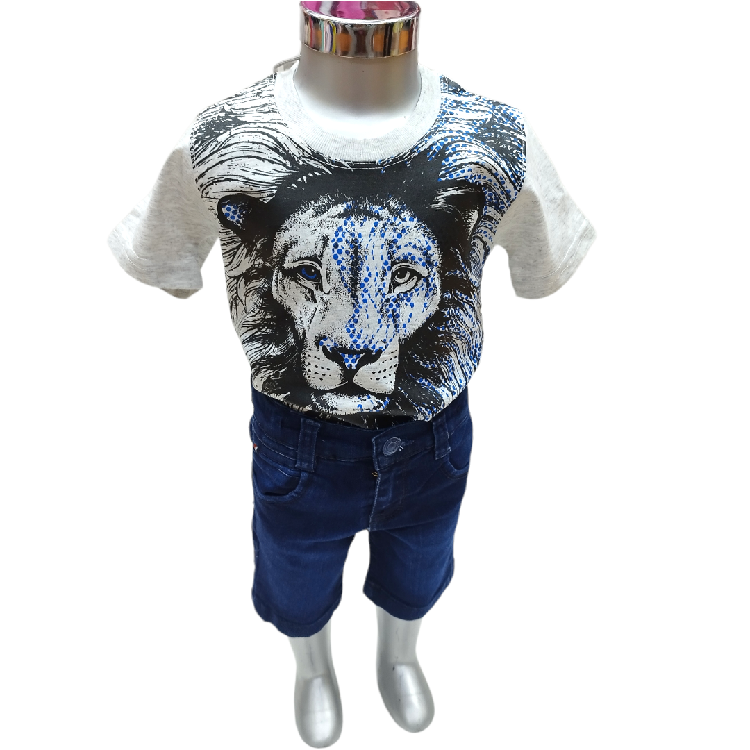 Conjunto Short Mezclilla Y Playera Estampado León Niño 2 A 6 Años