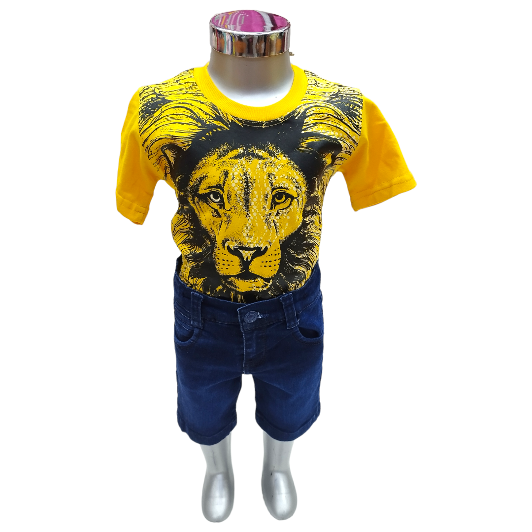 Conjunto Short Mezclilla Y Playera Estampado León Niño 2 A 6 Años