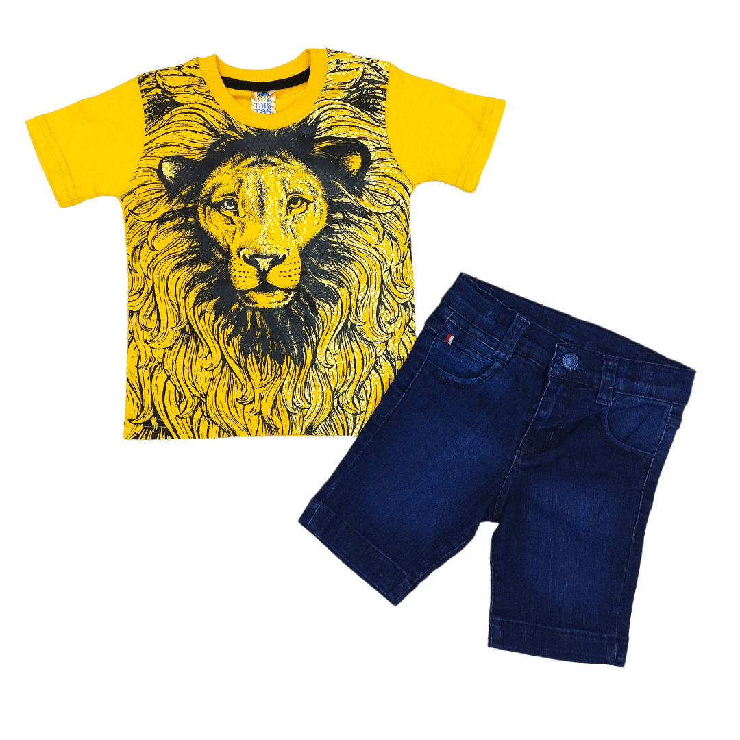 Conjunto Short Mezclilla Y Playera Estampado León Niño 2 A 6 Años