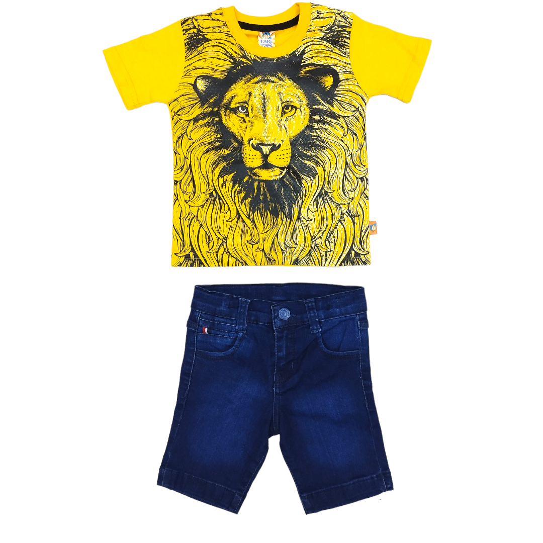 Conjunto Short Mezclilla Y Playera Estampado León Niño 2 A 6 Años