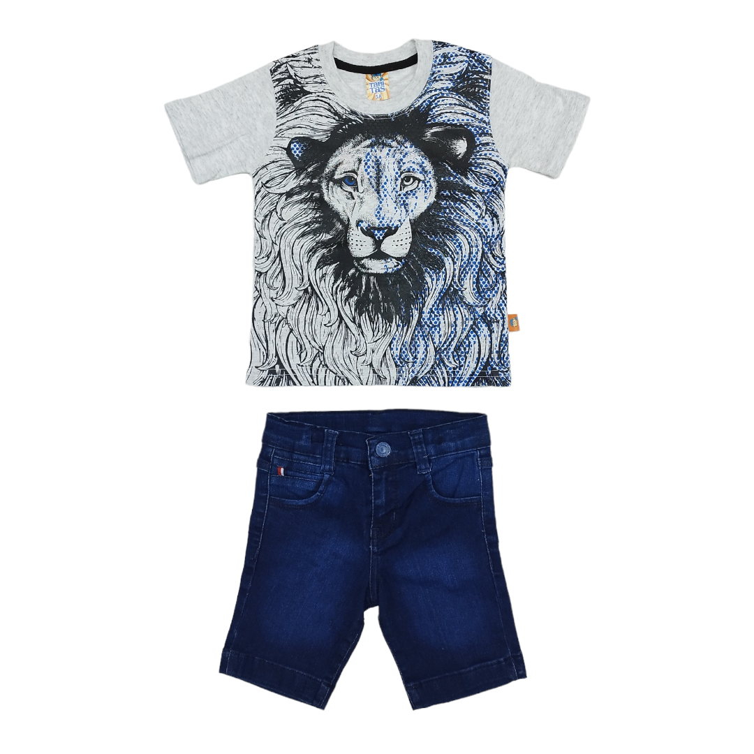Conjunto Short Mezclilla Y Playera Estampado León Niño 2 A 6 Años