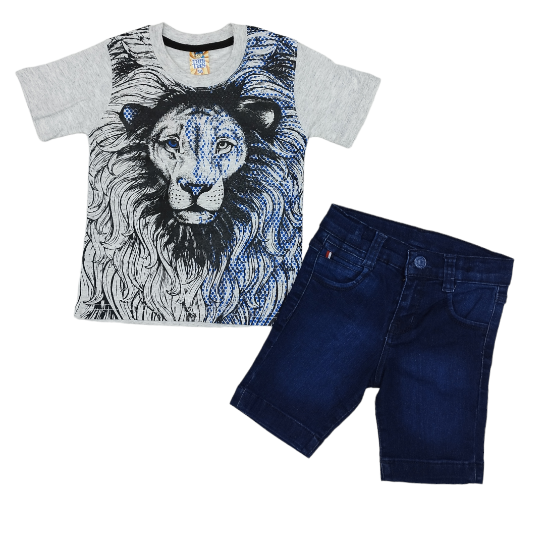 Conjunto Short Mezclilla Y Playera Estampado León Niño 2 A 6 Años