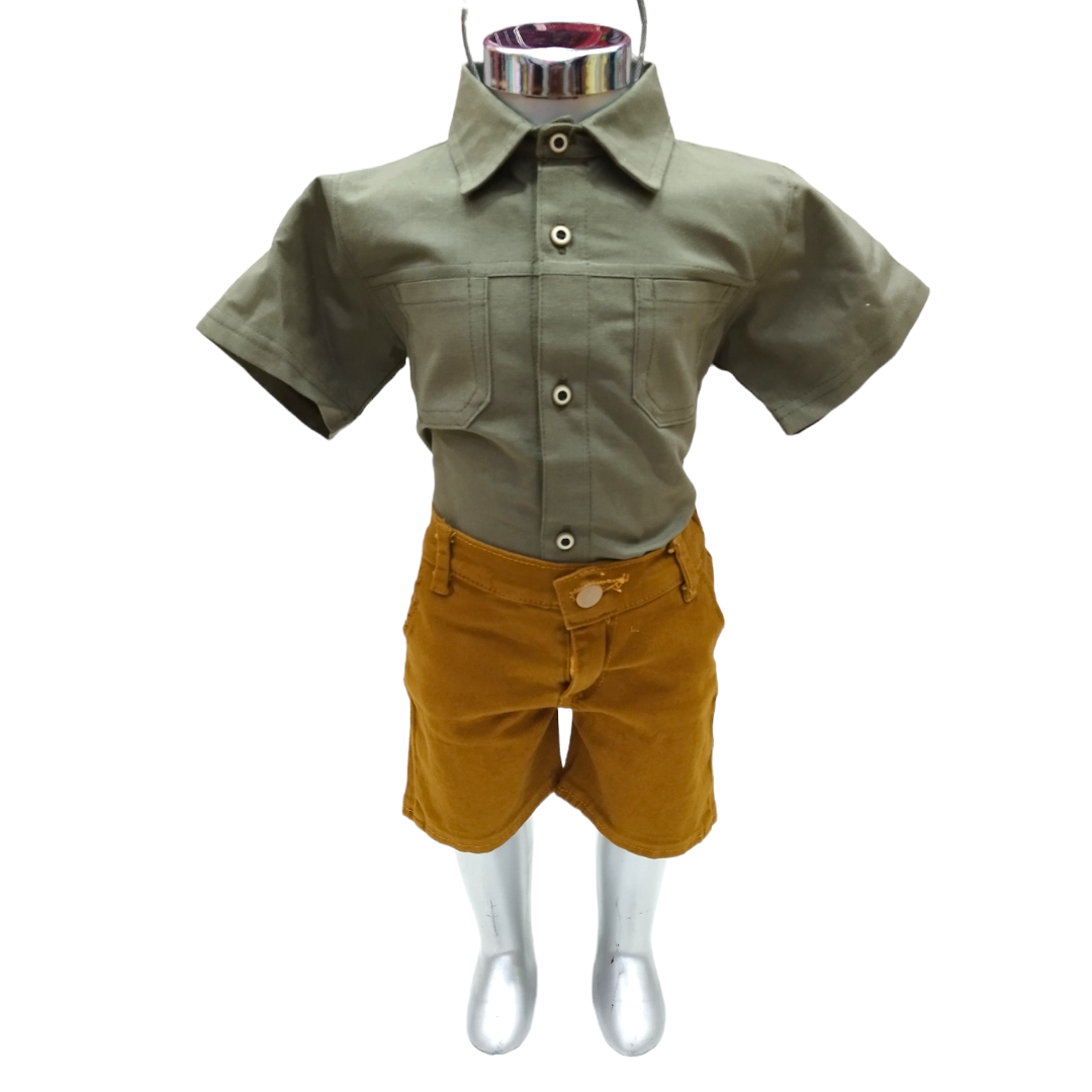 Conjunto Short Gabardina Y Camisa Bolsitas Al Frente Niño 2 A 6 años