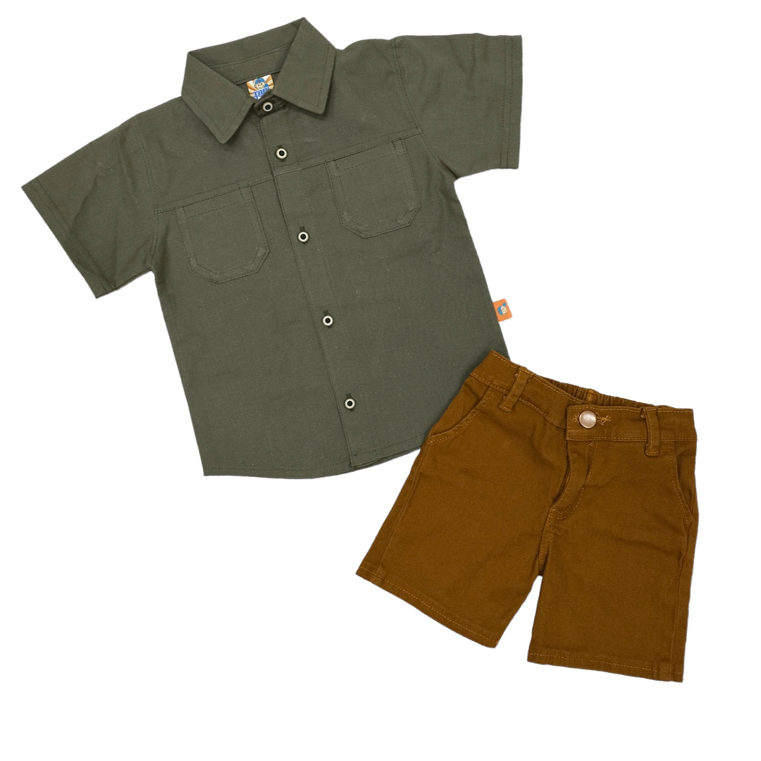 Conjunto Short Gabardina Y Camisa Bolsitas Al Frente Niño 2 A 6 años