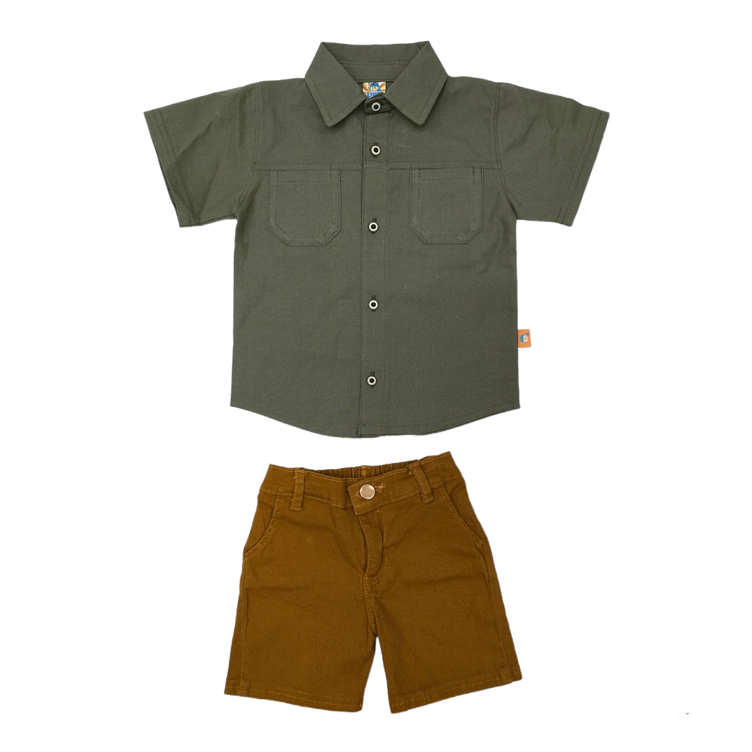 Conjunto Short Gabardina Y Camisa Bolsitas Al Frente Niño 2 A 6 años
