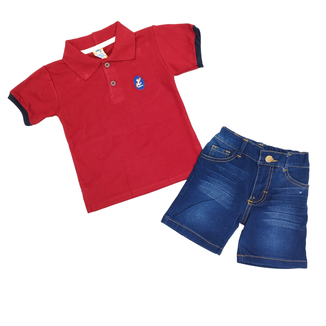 Conjunto Short Mezclilla Y Camisa Cuello Polo Niño 2 A 6 Años