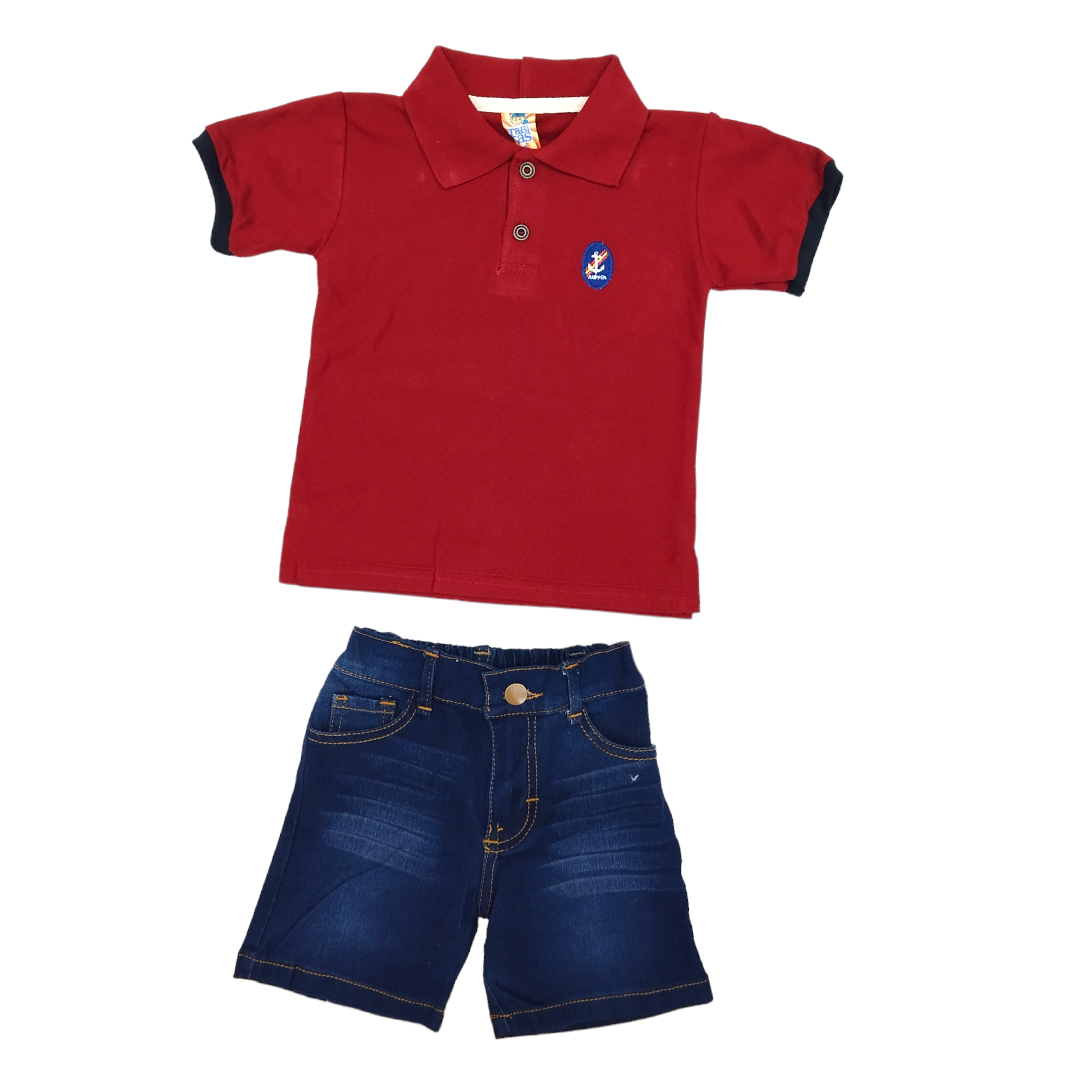 Conjunto Short Mezclilla Y Camisa Cuello Polo Niño 2 A 6 Años