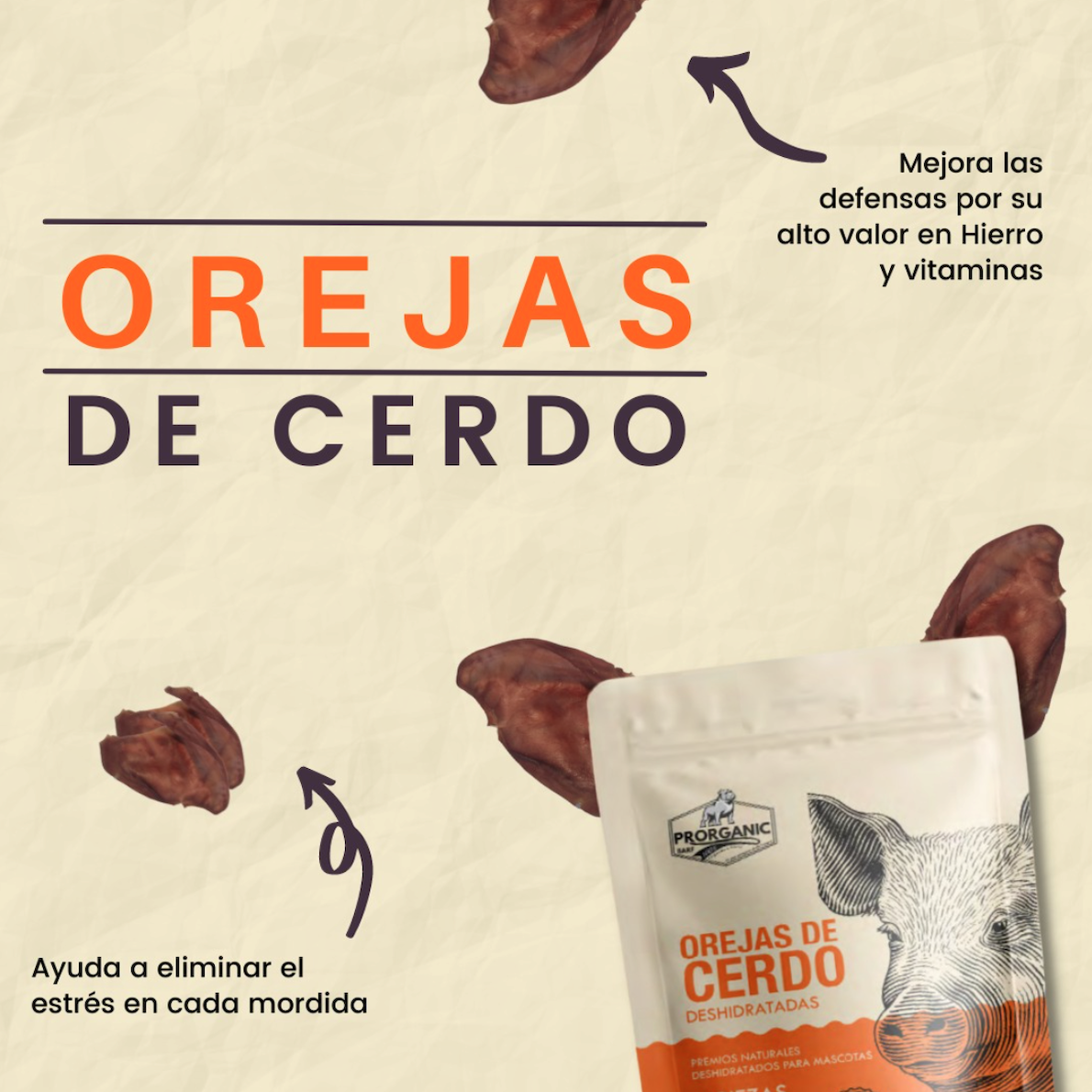 Orejas de cerdo deshidratadas 2 pz | Premios para Perro 