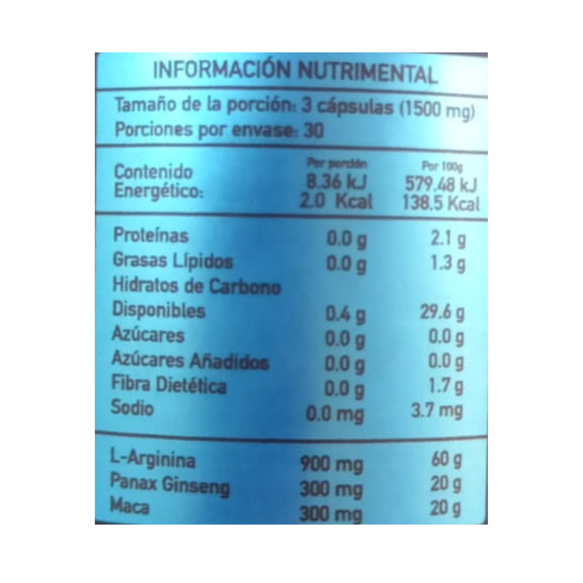 Vigorizante Masculino Black Panther Frasco de 90 Capsulas de 500Mg C/U Arginina Maca y Ginseng