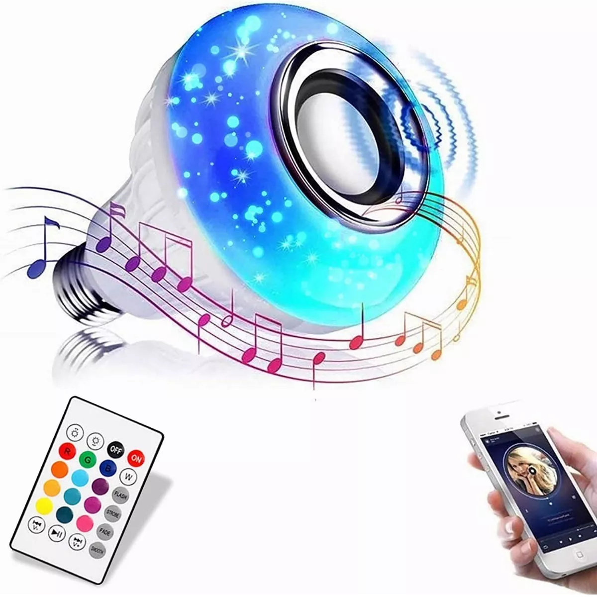 Foco Bocina Bluetooth 12w Rgb Bombilla Led Inteligente