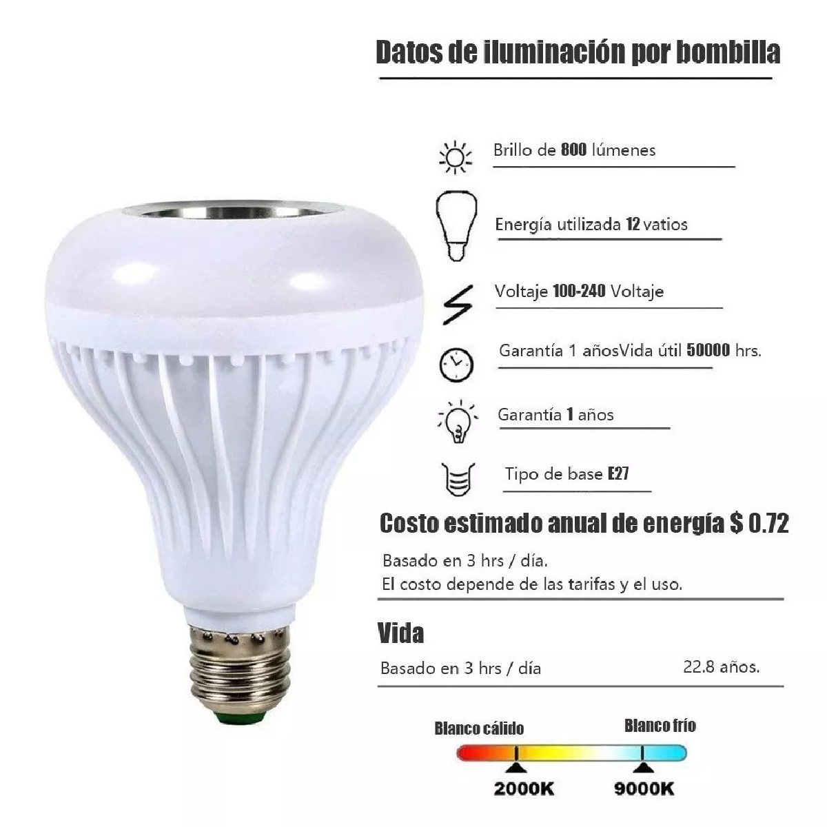 Foco Bocina Bluetooth 12w Rgb Bombilla Led Inteligente