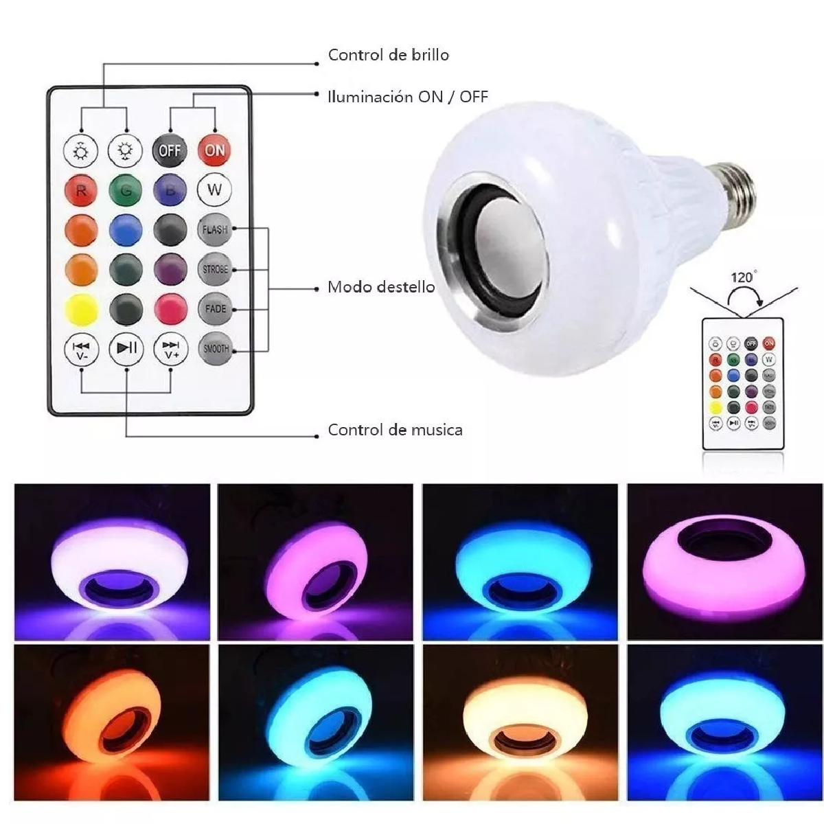 Foco Bocina Bluetooth 12w Rgb Bombilla Led Inteligente