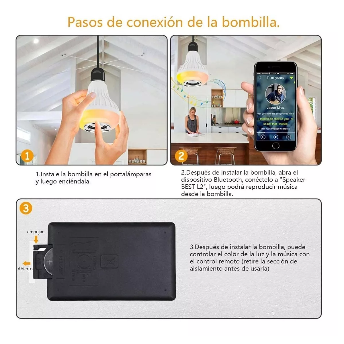 Foco Bocina Bluetooth 12w Rgb Bombilla Led Inteligente