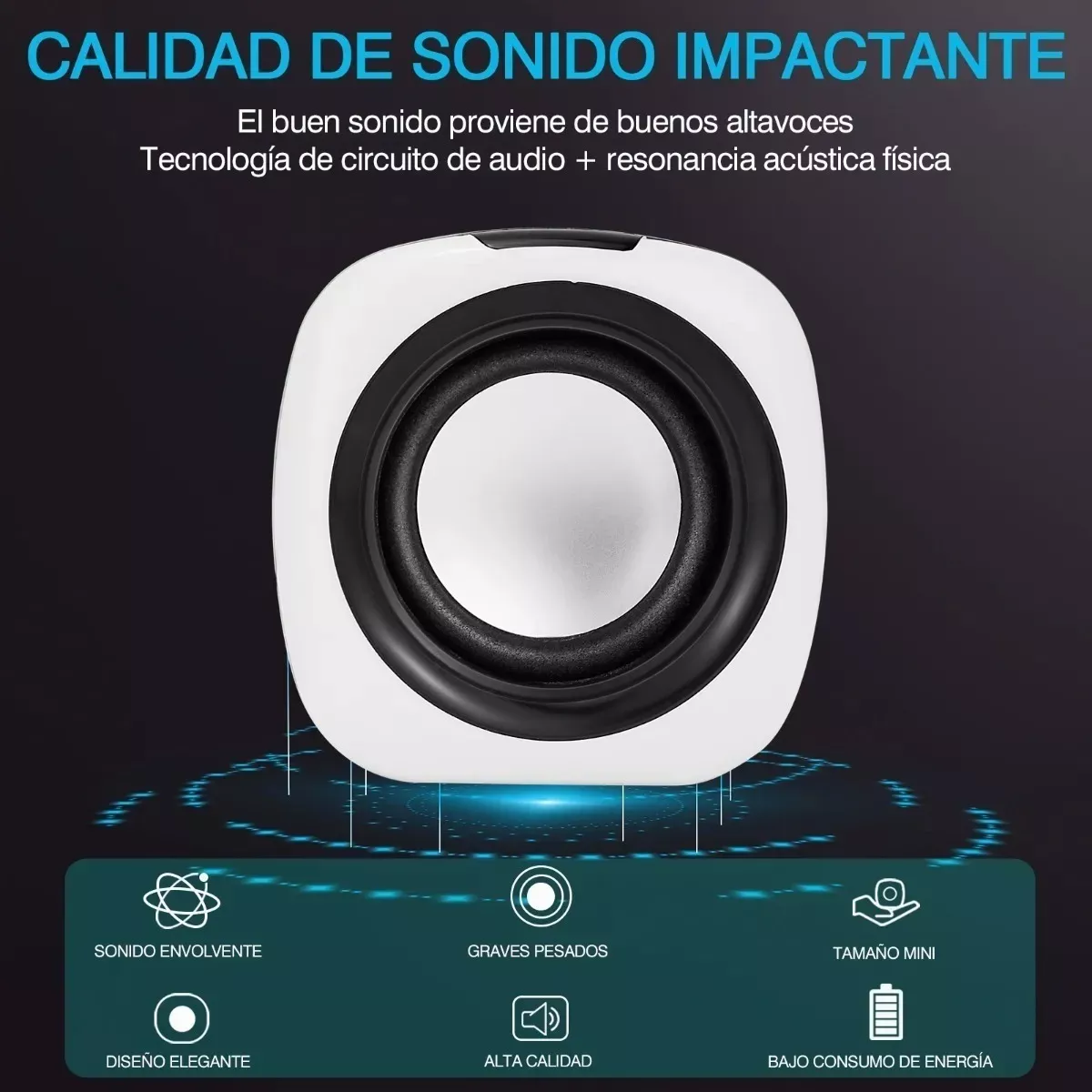 Altavoz pequeño con Bluetooth para ordenador de sobremesa, minialtavoz  Subwoofer con USB, Audio, portátil