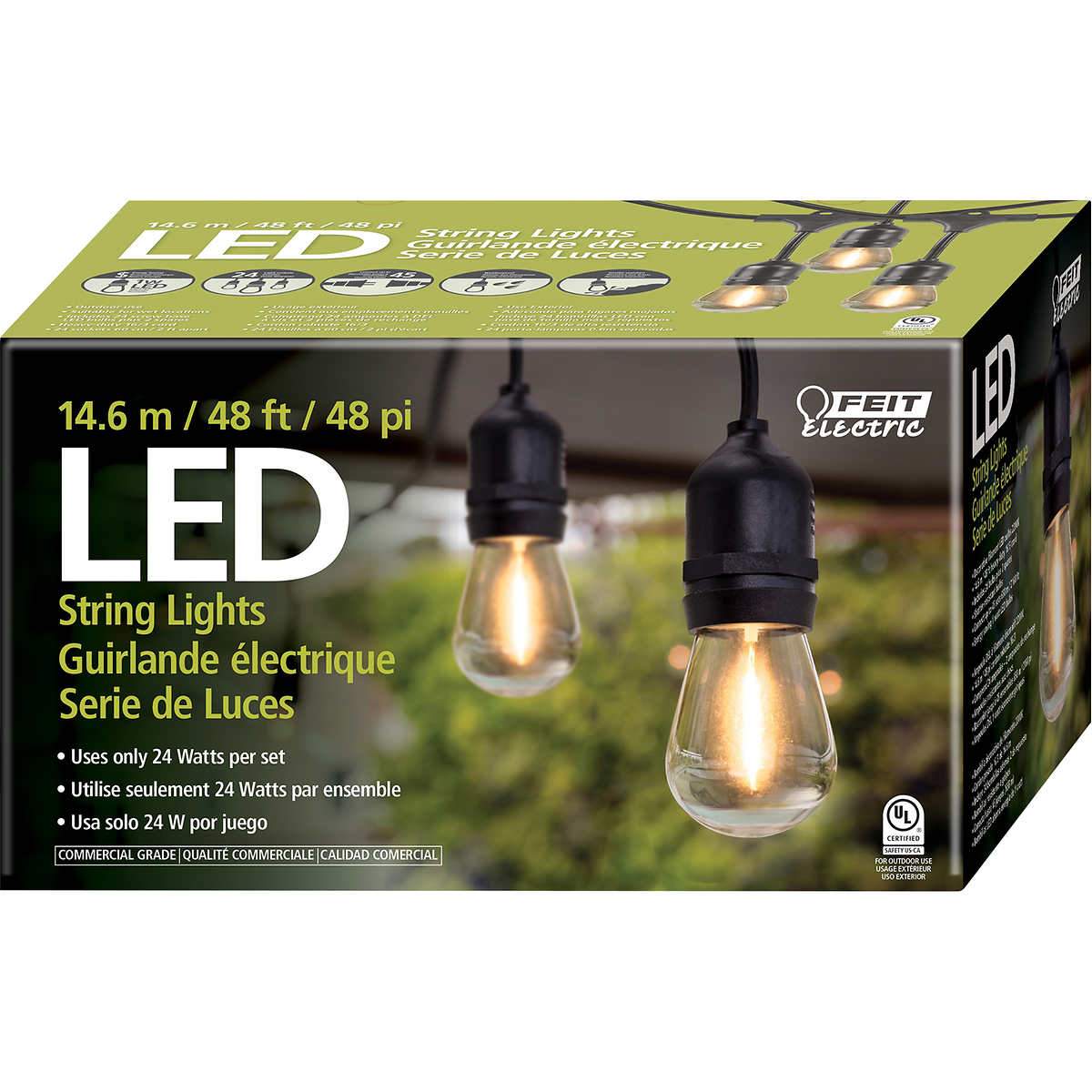 Set Serie Extensión 24 Luces Led Focos Vintage Feit Electric 14.6 Mts