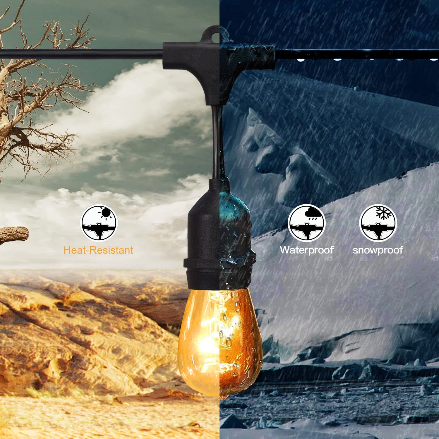 Set Serie Extensión 24 Luces Led Focos Vintage Feit Electric 14.6 Mts