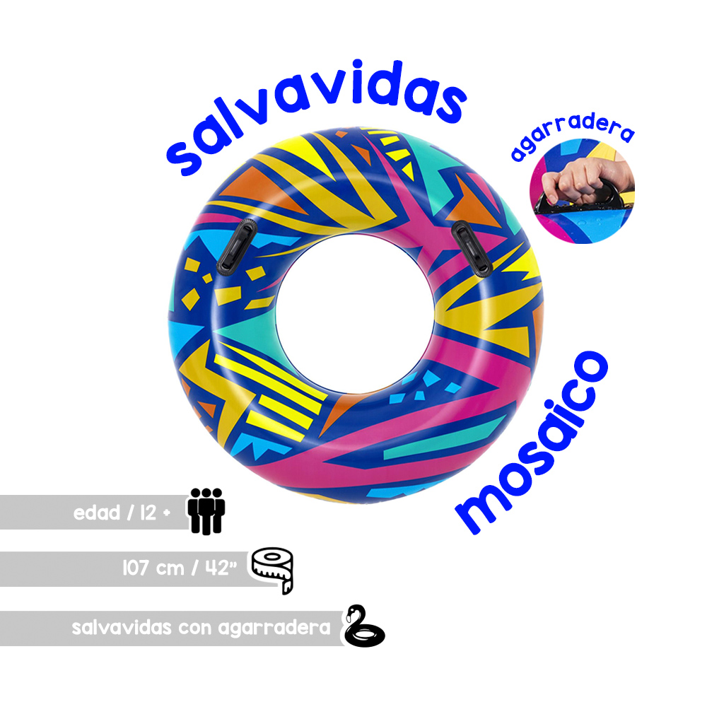 Salvavidas Inflable Dona Diseño Geométrico Flotador 107 Cm