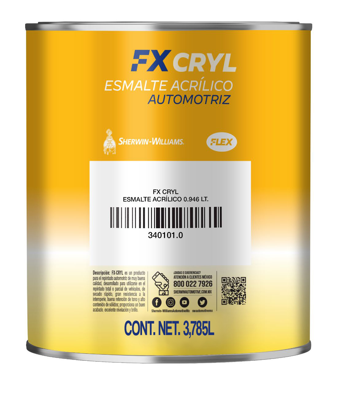 Esmalte Flex Cryl 4 Lt Color Blanco Sherwin Williams 34046040