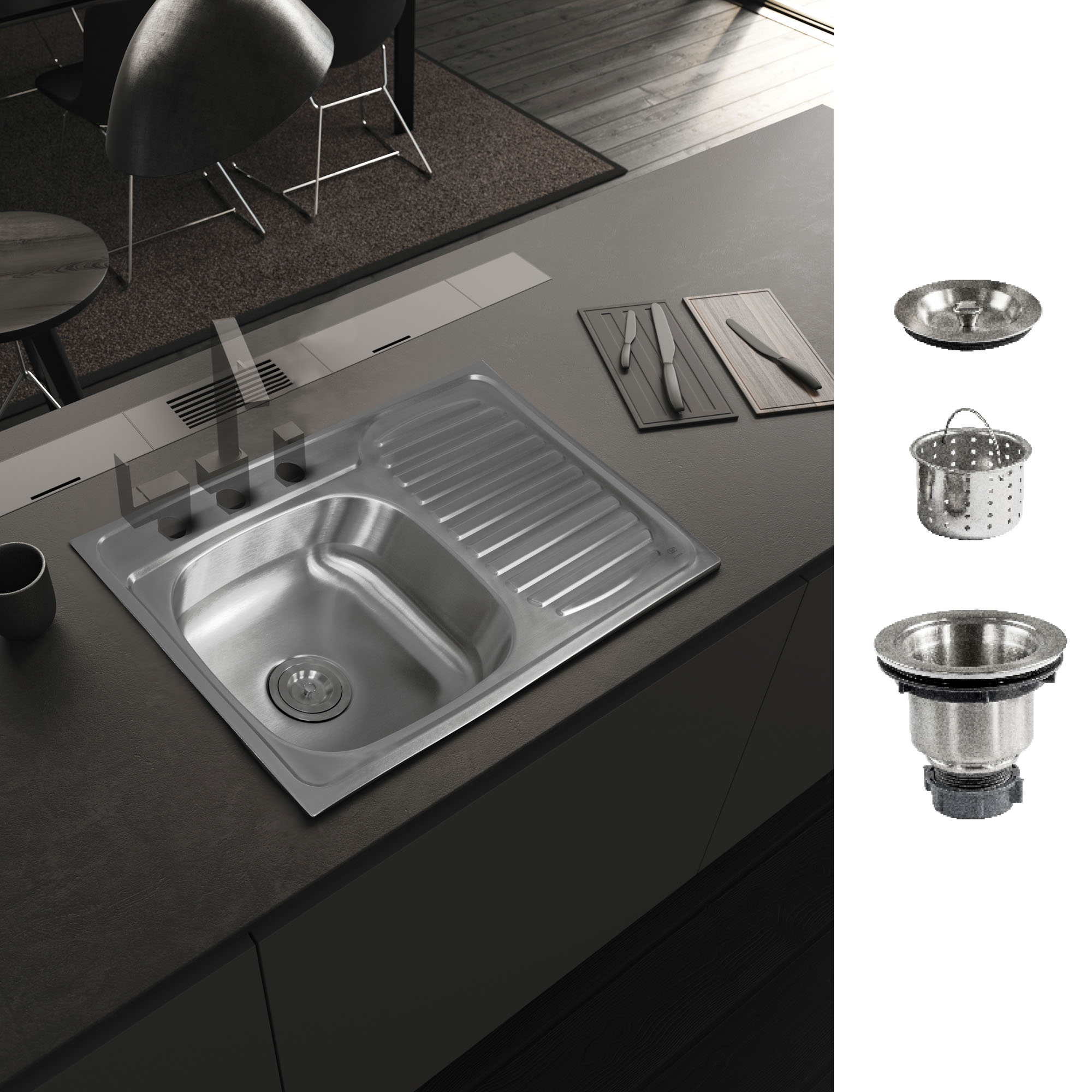 Combo Fregadero Tarja Acero Inoxidable Escurridor Empotre PAF02S