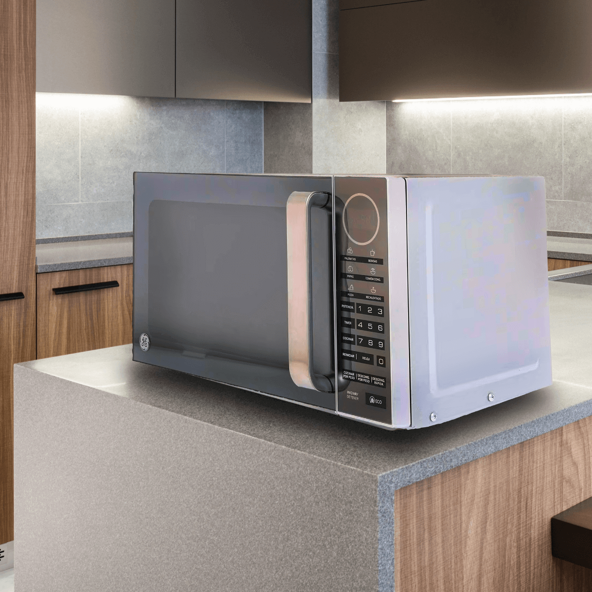 HORNO MICROONDAS 1.1P3 MANIJA ACABADO ESPEJO PLATA GE