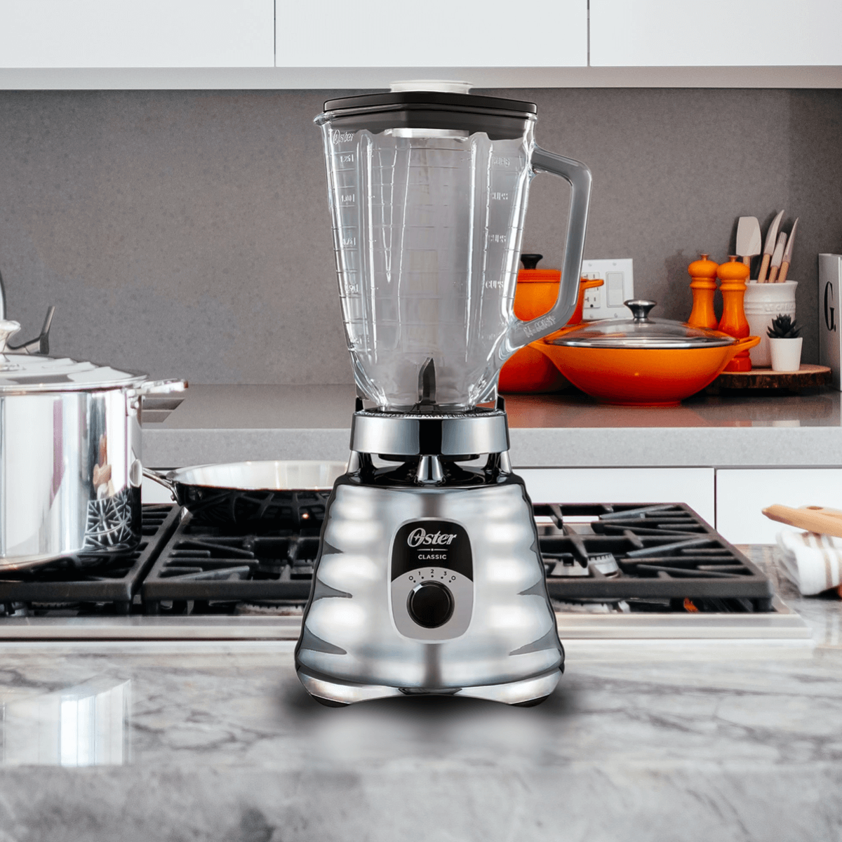 LICUADORA 3VEL 1.25LT VASO VIDRIO CLASICA METAL CROMADA C/ACCESORIOS OSTER