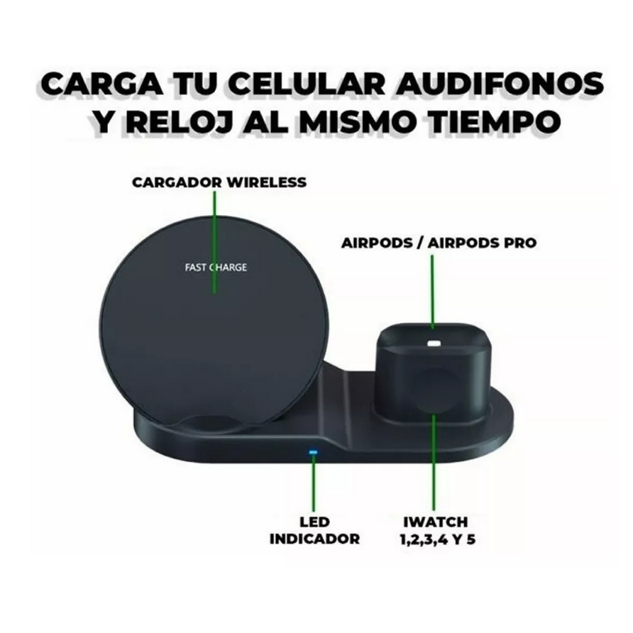 Cargador Base Carga Rapida Inalambrico iPhone Apple Watch Airpod