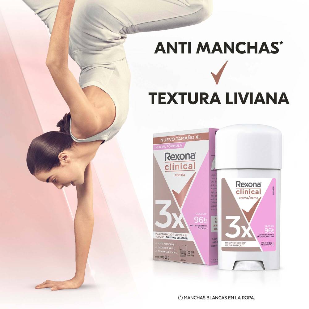 Antitranspirante En Crema Rexona Clinical Para Mujer 58g c/u, 3 Piezas