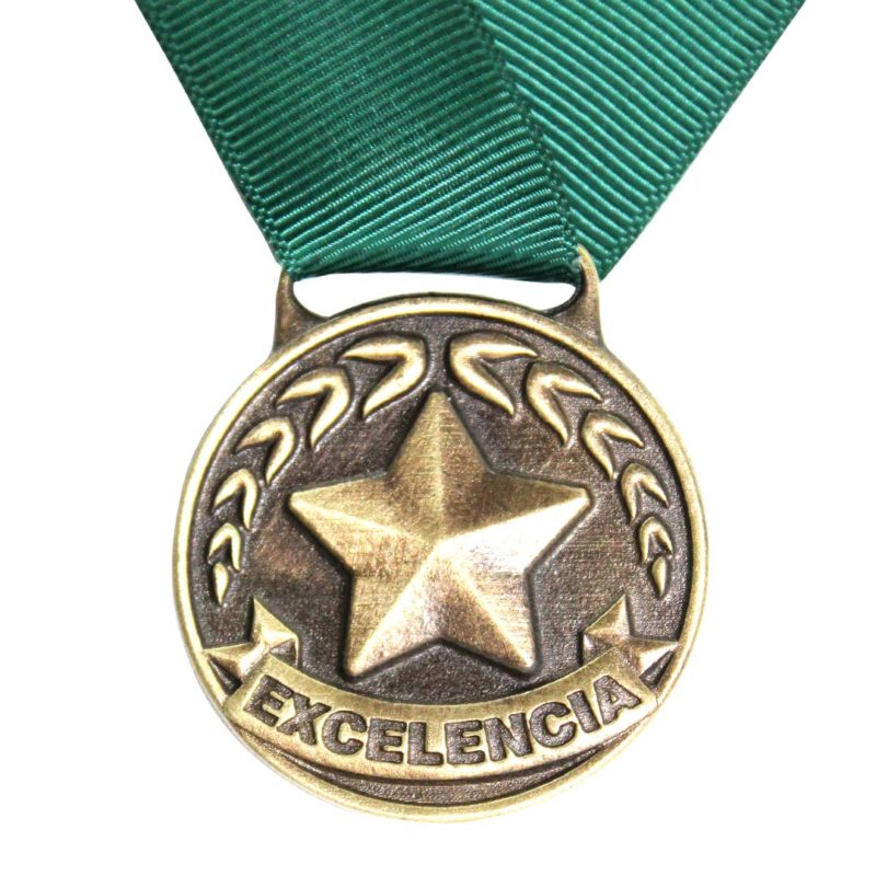 Medalla de Excelencia en forma Redonda con Estrella Personalizable para niños 4cm de diámetro Oro Antiguo Hecho en México Aurum