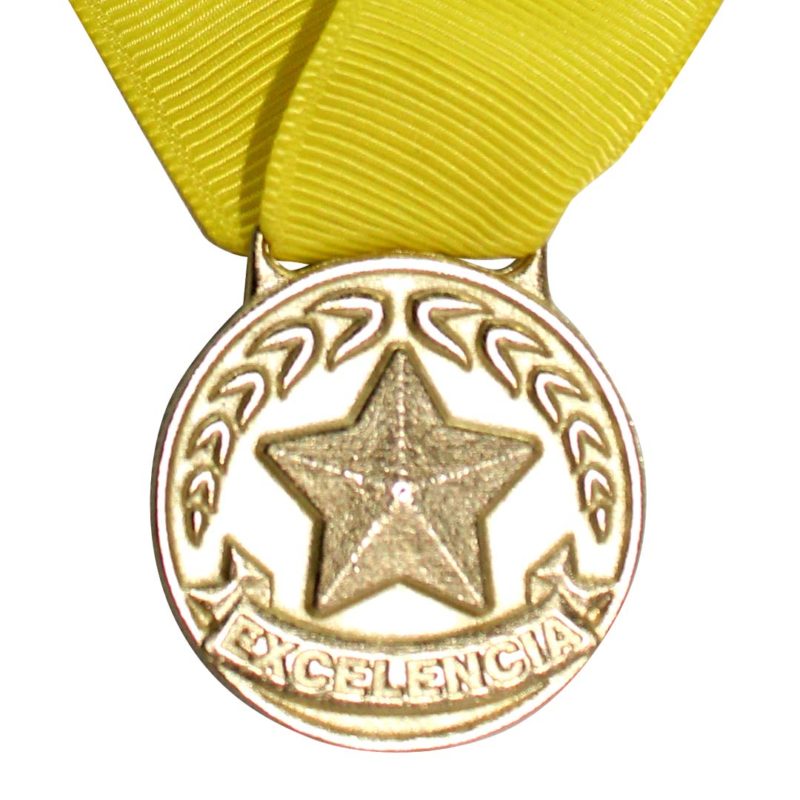 Medalla de Excelencia en forma Redonda con Estrella Personalizable para niños 4cm de diámetro Oro Antiguo Hecho en México Aurum
