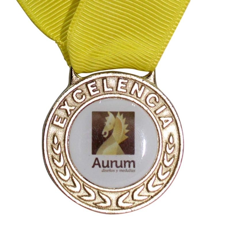 Medalla de Excelencia en forma Redonda con Estrella Personalizable para niños 4cm de diámetro Oro Antiguo Hecho en México Aurum