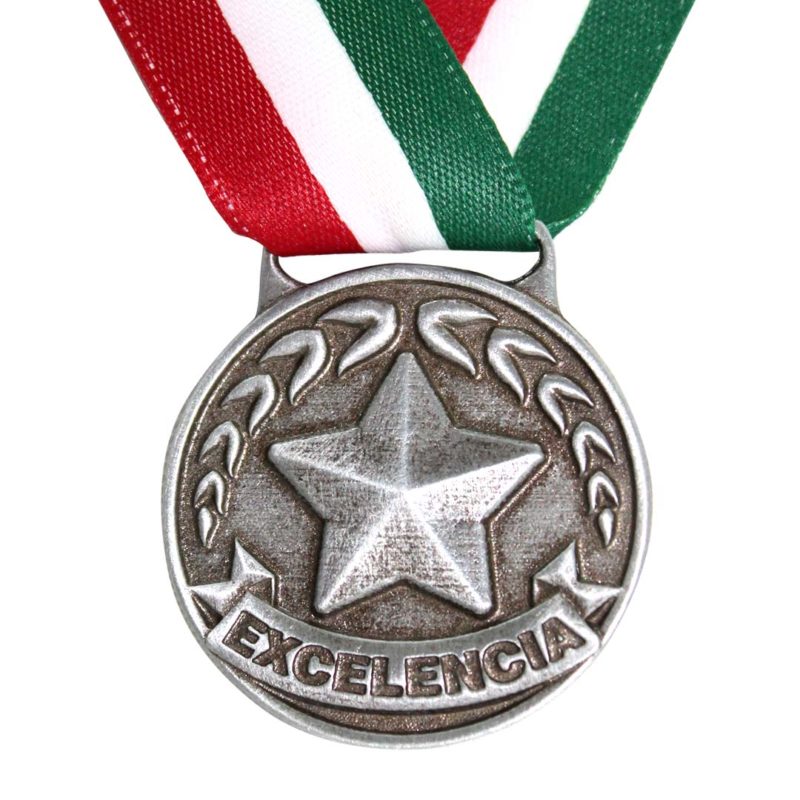 Medalla de Excelencia en forma Redonda con Estrella Personalizable para niños 4cm de diámetro Oro Antiguo Hecho en México Aurum