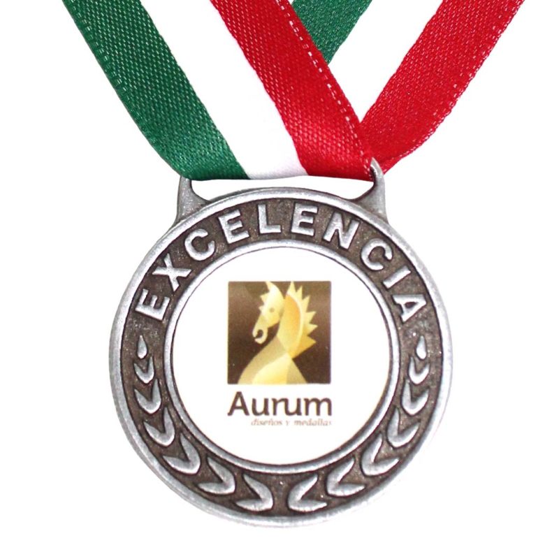 Medalla de Excelencia en forma Redonda con Estrella Personalizable para niños 4cm de diámetro Oro Antiguo Hecho en México Aurum