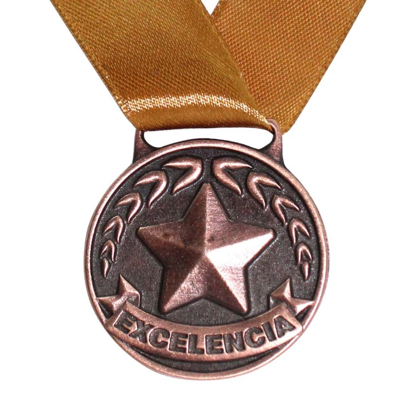 Medalla de Excelencia en forma Redonda con Estrella Personalizable para niños 4cm de diámetro Oro Antiguo Hecho en México Aurum