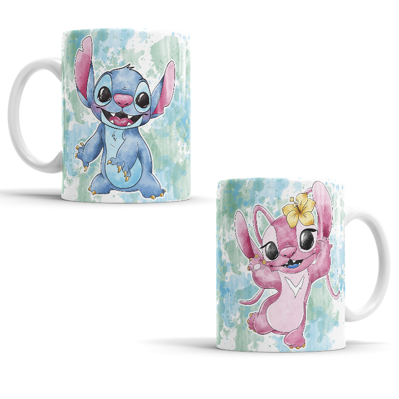 Taza Cerámica Stitch Tierno Corazones Regalo Café Té Leche