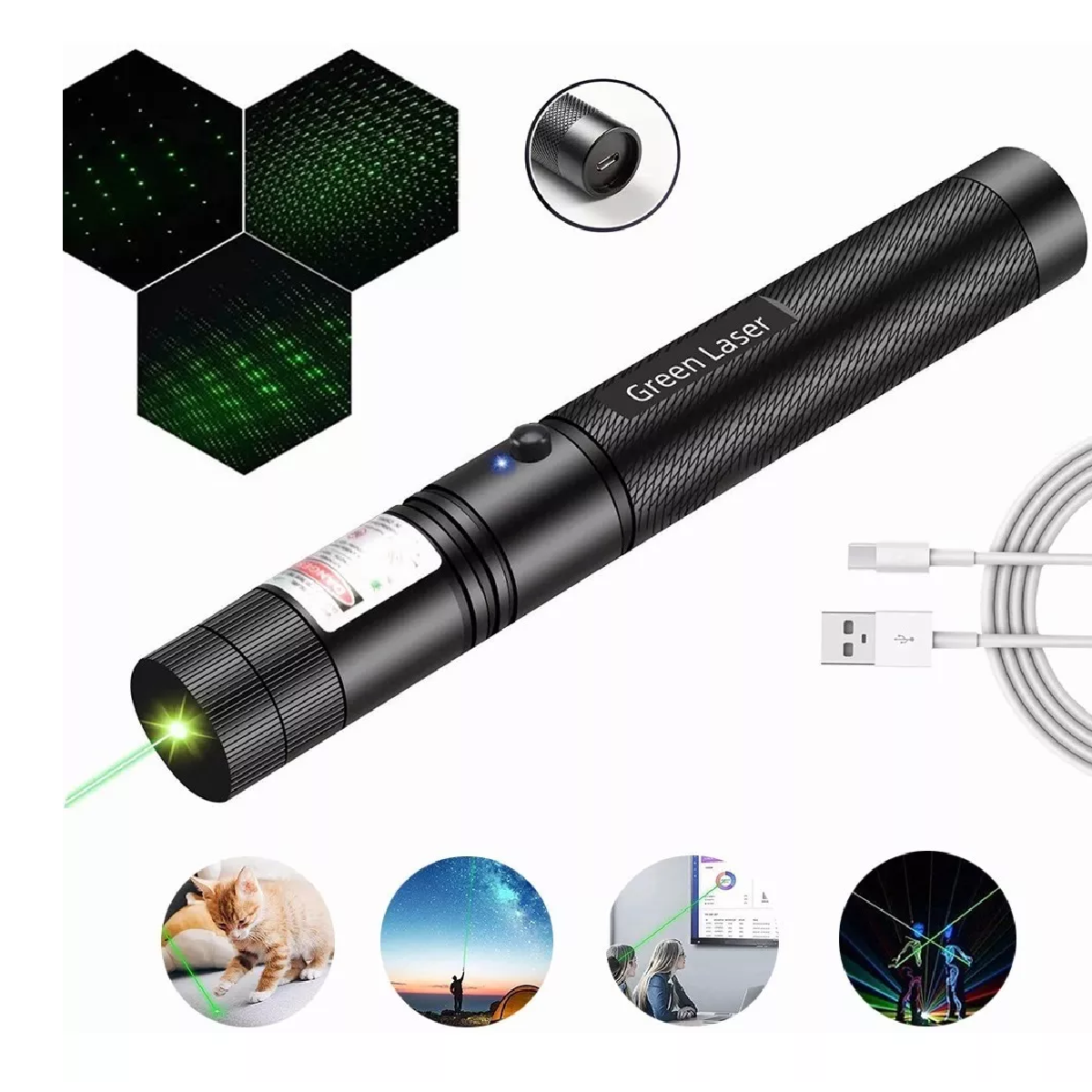 Apuntador Laser Usb Bolígrafo Láser Verde Con Patrón 15km
