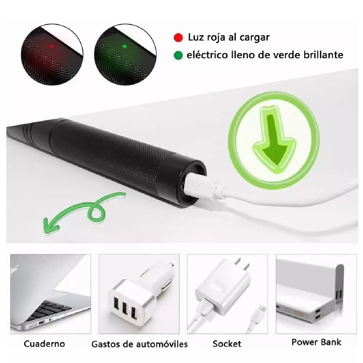 Apuntador Laser Usb Bolígrafo Láser Verde Con Patrón 15km