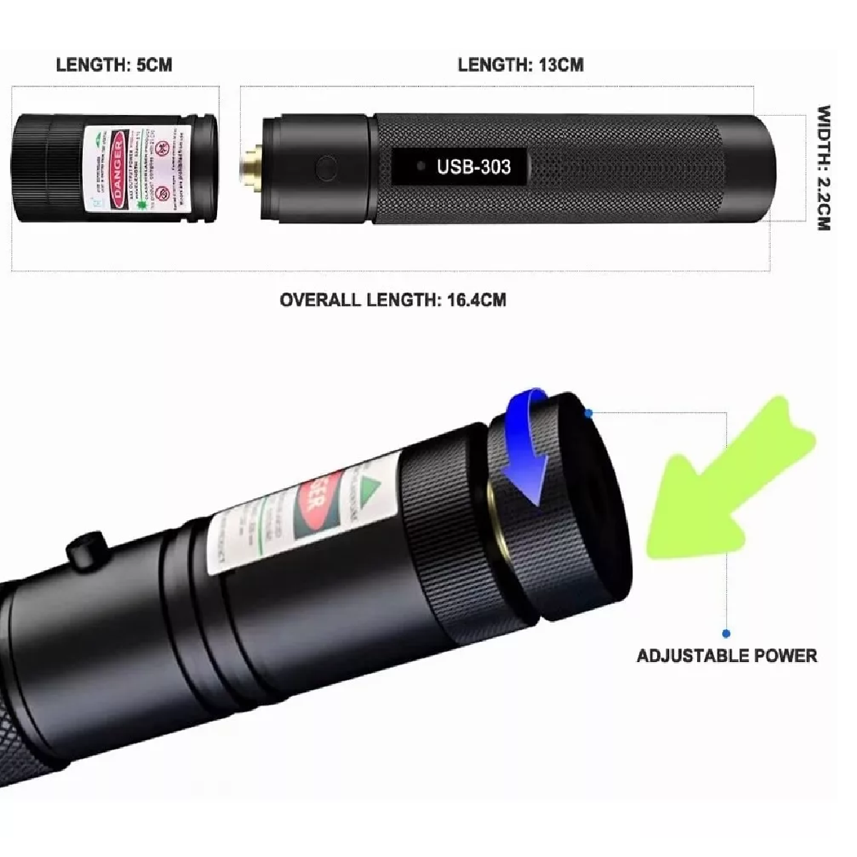 Apuntador Laser Usb Bolígrafo Láser Verde Con Patrón 15km