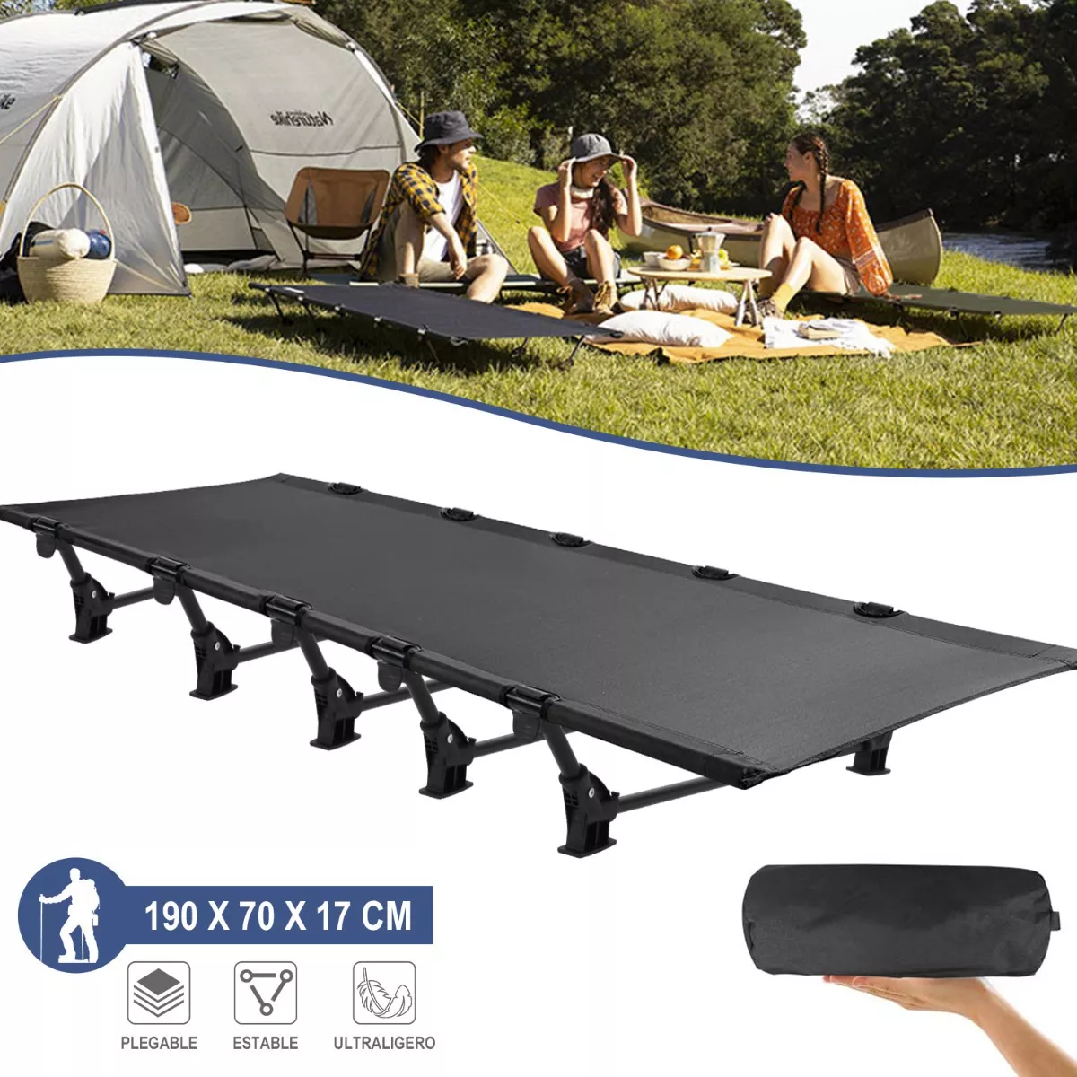 Catres Cama Para Acampar Plegable Ultraligera Portátil, 1.9m