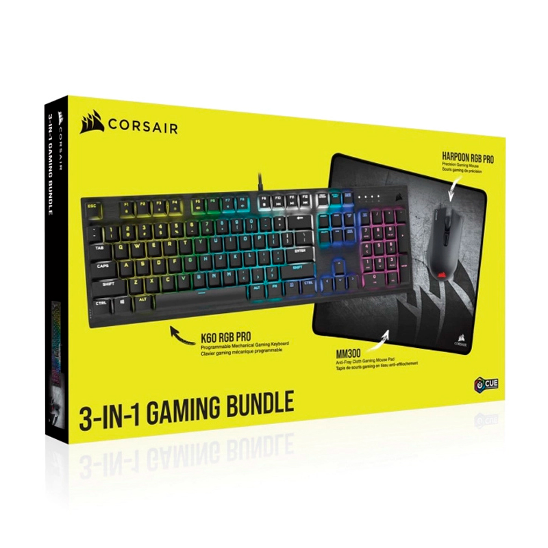 Kit Gmaer 3 en 1 Corsair, Teclado, Mouse y Mouse Pad, Alámbrico 