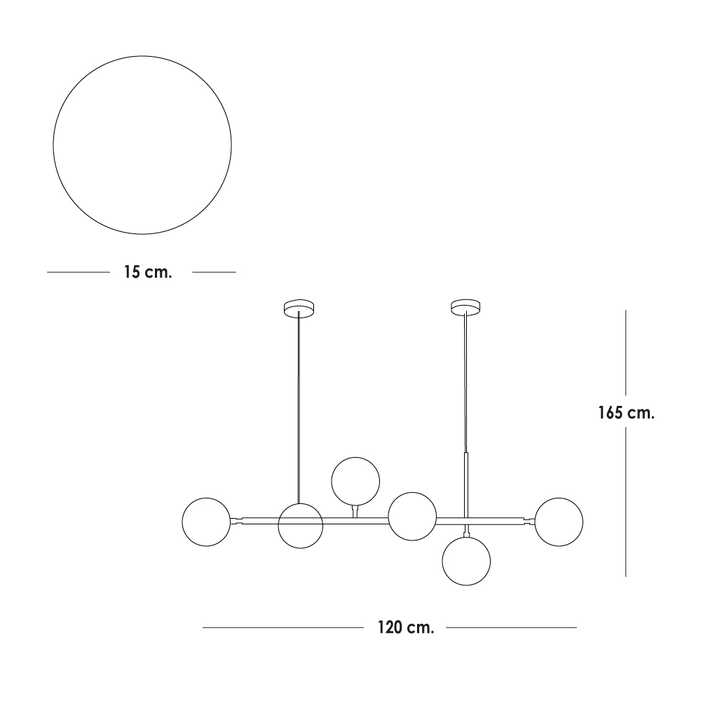 lampara colgante barra de 6 luces esferas de cristal ahumada