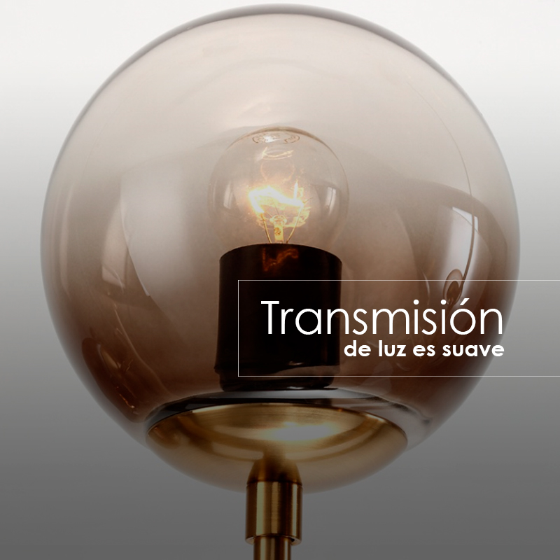 lampara colgante barra de 6 luces esferas de cristal ahumada