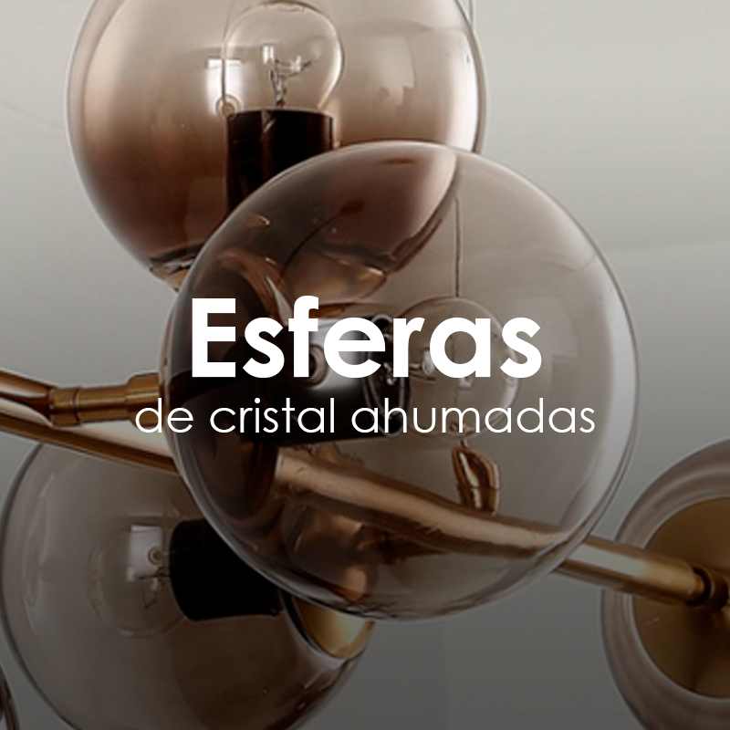 lampara colgante barra de 6 luces esferas de cristal ahumada
