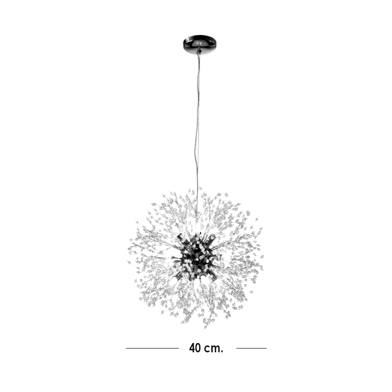 lámpara de techo colgante diente de leon de cristal 40cm diametro lujoso de 8 luces