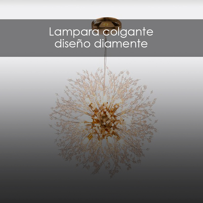 lámpara de techo colgante diente de leon de cristal 40cm diametro lujoso de 8 luces