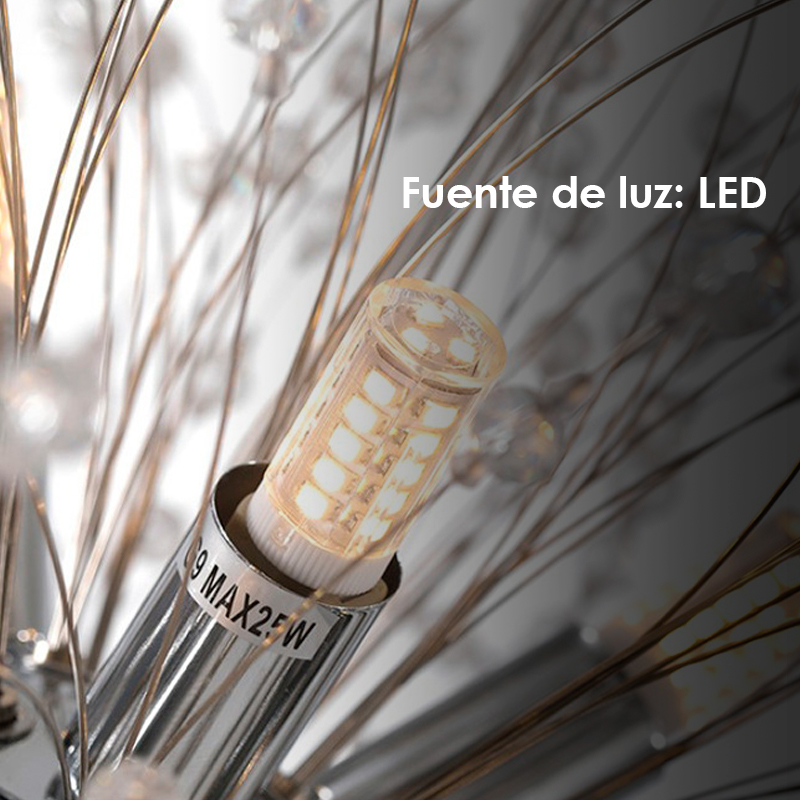 lámpara de techo colgante diente de leon de cristal 40cm diametro lujoso de 8 luces